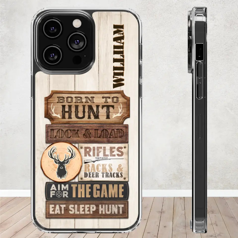 Born To Hunt - Custom Name - Personalized Gifts For Grandpa - Clear Phone Case