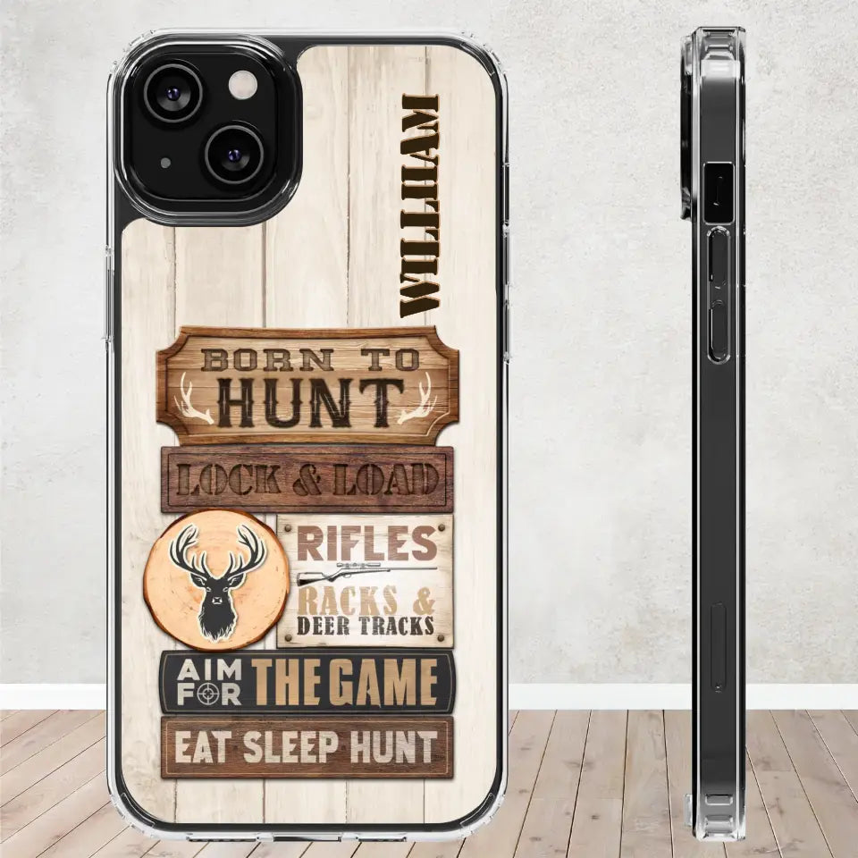 Born To Hunt - Custom Name - Personalized Gifts For Grandpa - Clear Phone Case