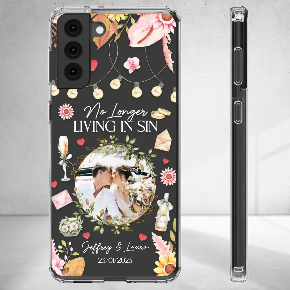 No Longer Living In Sin - Personalized Gifts For Couples - Clear Phone Case