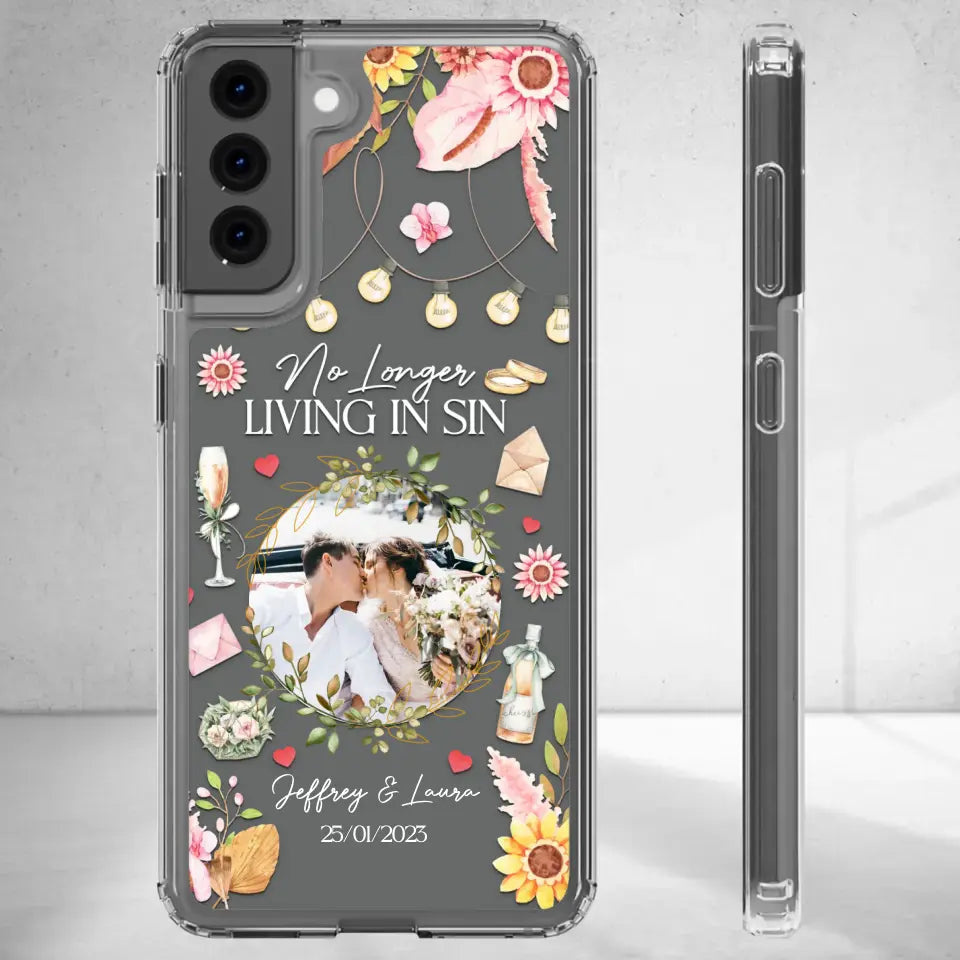 No Longer Living In Sin - Personalized Gifts For Couples - Clear Phone Case