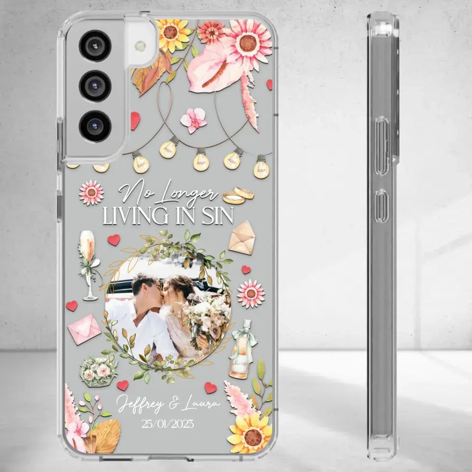 No Longer Living In Sin - Personalized Gifts For Couples - Clear Phone Case