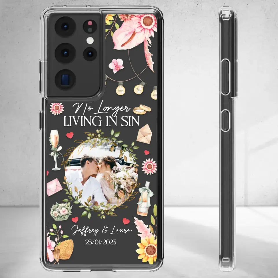 No Longer Living In Sin - Personalized Gifts For Couples - Clear Phone Case