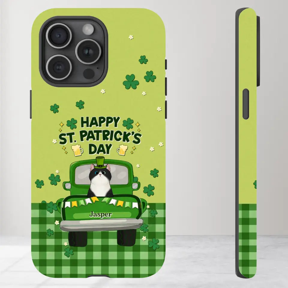 Cat Patrick's Day - Custom Name - Personalized Gifts For Cat Lovers- iPhone Tough Phone Case