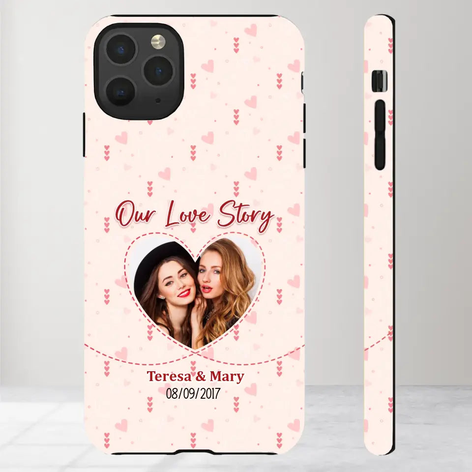 Our Love Story With Girly Vibe - Personalized Gifts For Couples - iPhone Tough Phone Case