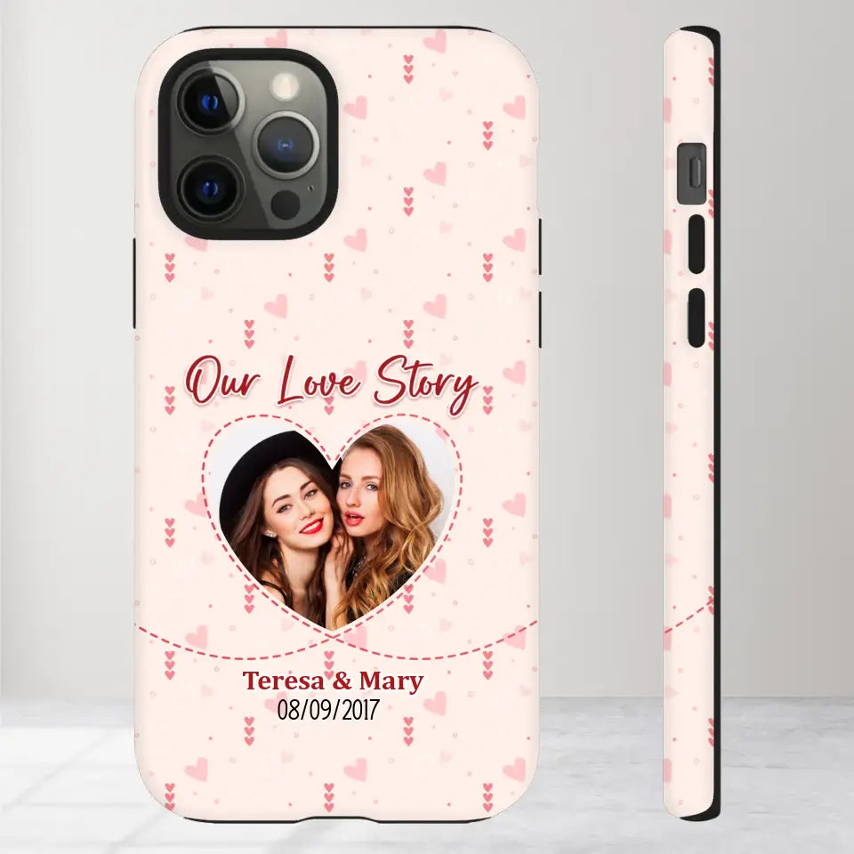 Our Love Story With Girly Vibe - Personalized Gifts For Couples - iPhone Tough Phone Case