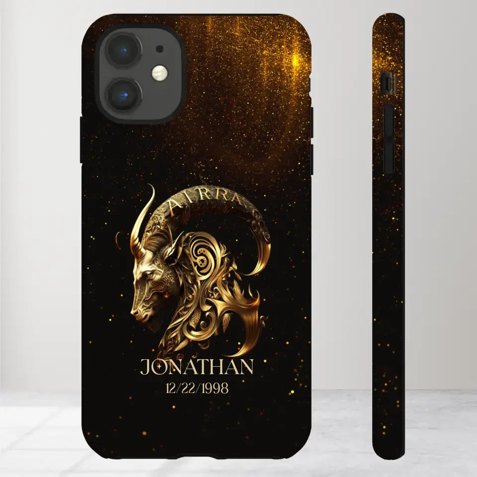 Golden Zodiac - Custom Zodiac - Personalized Gifts For Him - iPhone Tough Phone Case