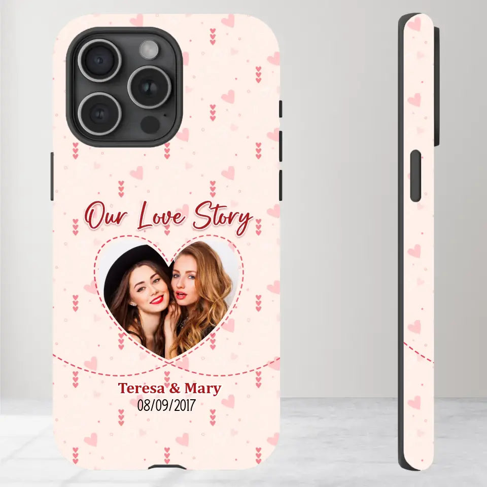 Our Love Story With Girly Vibe - Personalized Gifts For Couples - iPhone Tough Phone Case