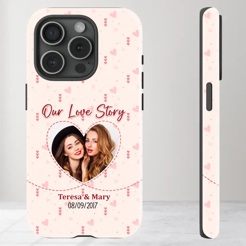 Our Love Story With Girly Vibe - Personalized Gifts For Couples - iPhone Tough Phone Case