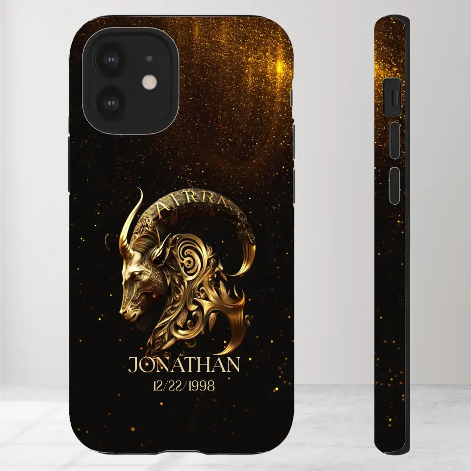 Golden Zodiac - Custom Zodiac - Personalized Gifts For Him - iPhone Tough Phone Case