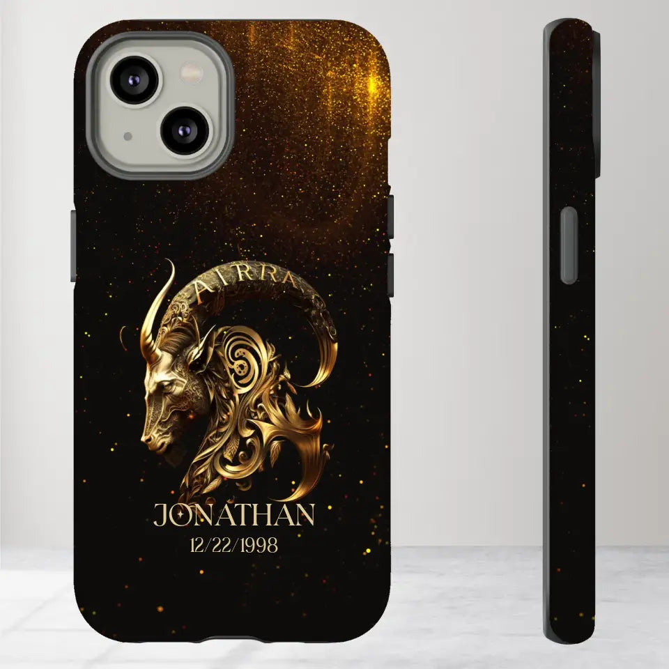 Golden Zodiac - Custom Zodiac - Personalized Gifts For Him - iPhone Tough Phone Case