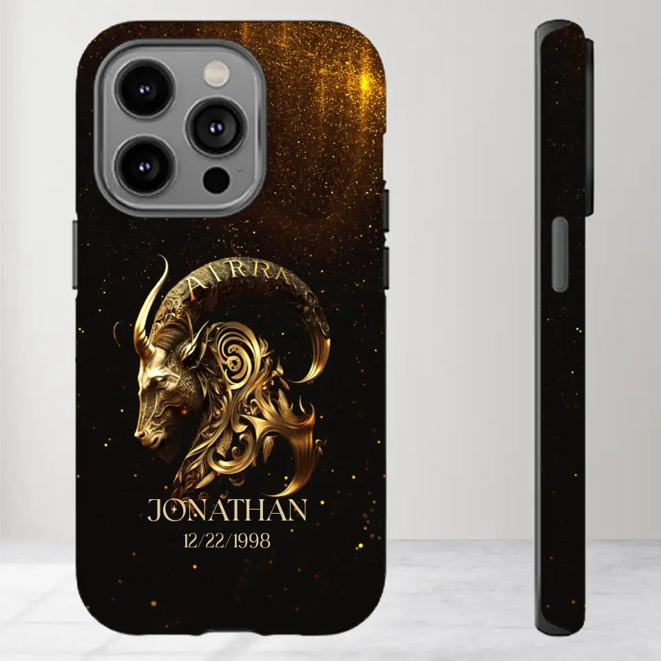 Golden Zodiac - Custom Zodiac - Personalized Gifts For Him - iPhone Tough Phone Case