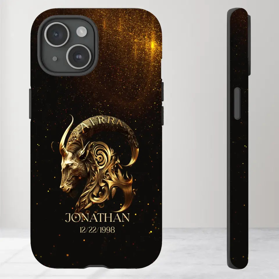 Golden Zodiac - Custom Zodiac - Personalized Gifts For Him - iPhone Tough Phone Case