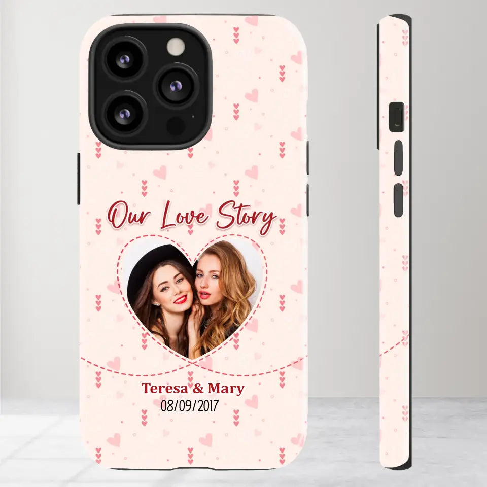 Our Love Story With Girly Vibe - Personalized Gifts For Couples - iPhone Tough Phone Case