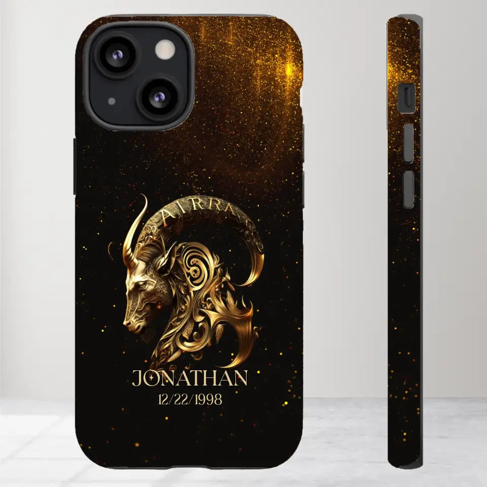 Golden Zodiac - Custom Zodiac - Personalized Gifts For Him - iPhone Tough Phone Case