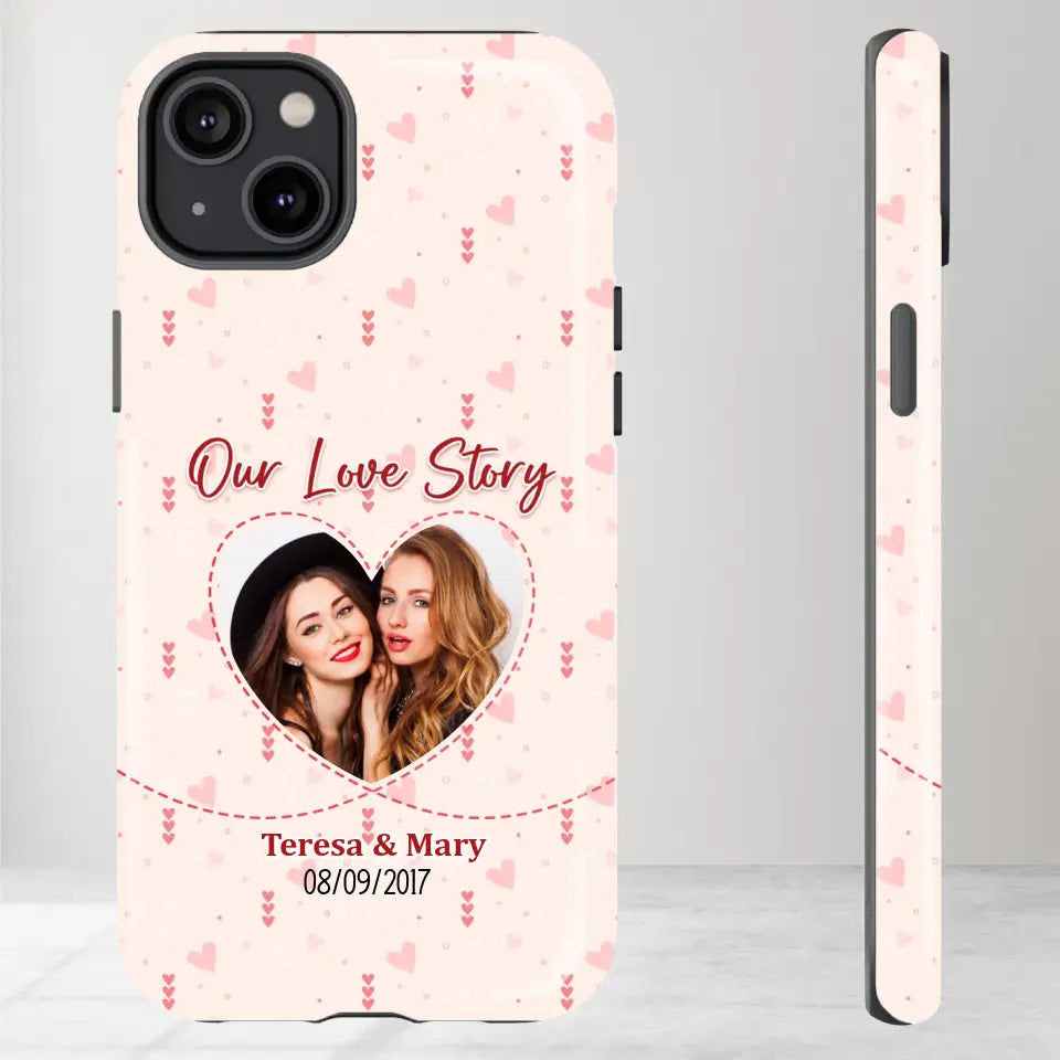 Our Love Story With Girly Vibe - Personalized Gifts For Couples - iPhone Tough Phone Case