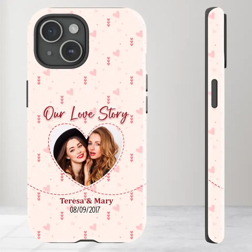 Our Love Story With Girly Vibe - Personalized Gifts For Couples - iPhone Tough Phone Case