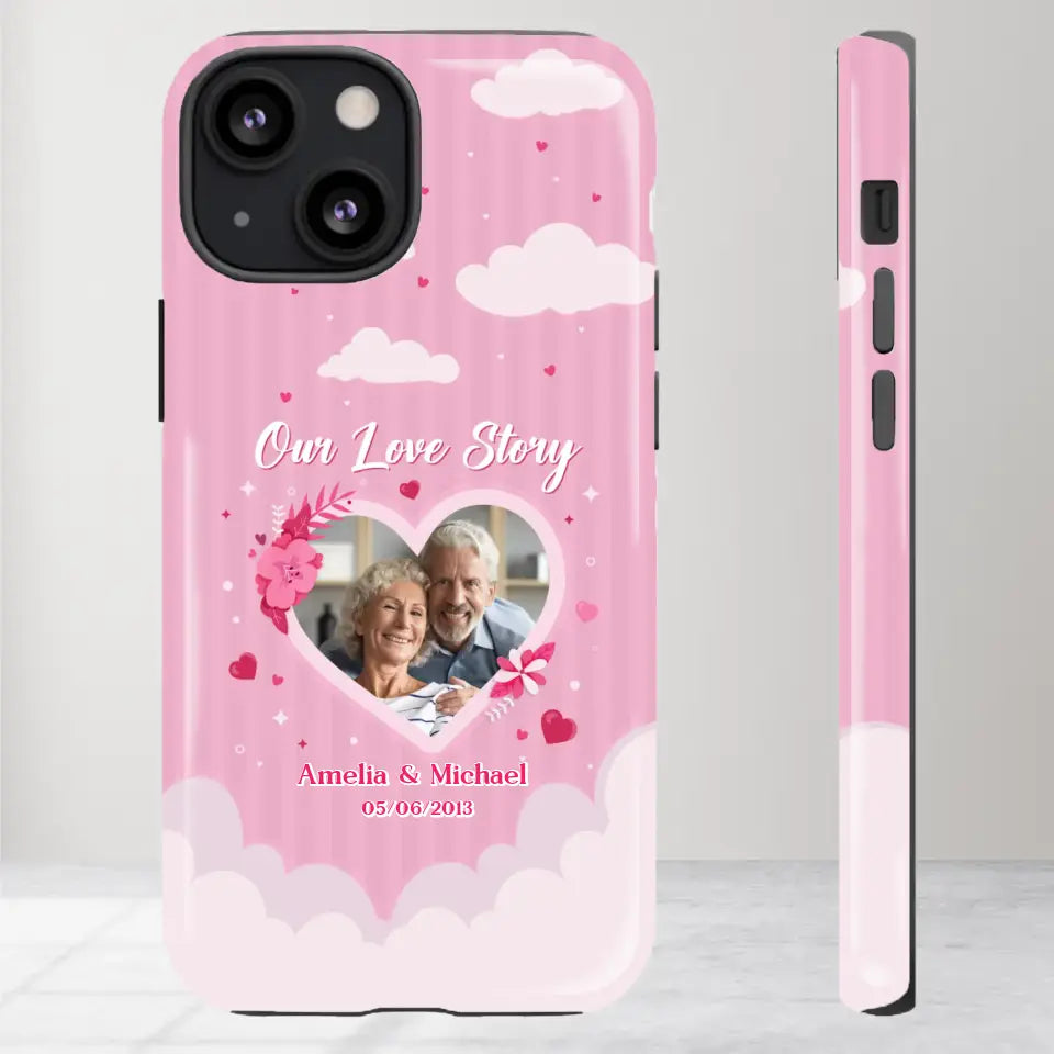 Our Love Story With Our Half - Personalized Gifts For Couples - iPhone Tough Phone Case