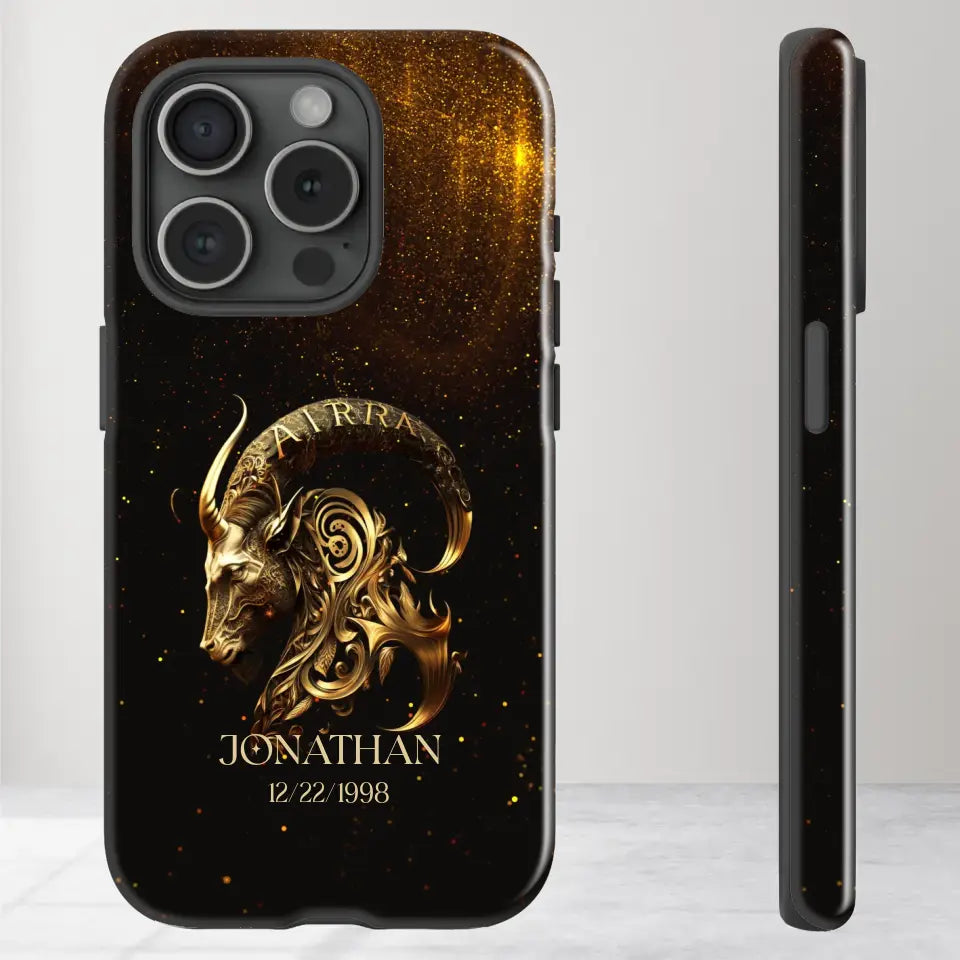 Golden Zodiac - Custom Zodiac - Personalized Gifts For Him - iPhone Tough Phone Case