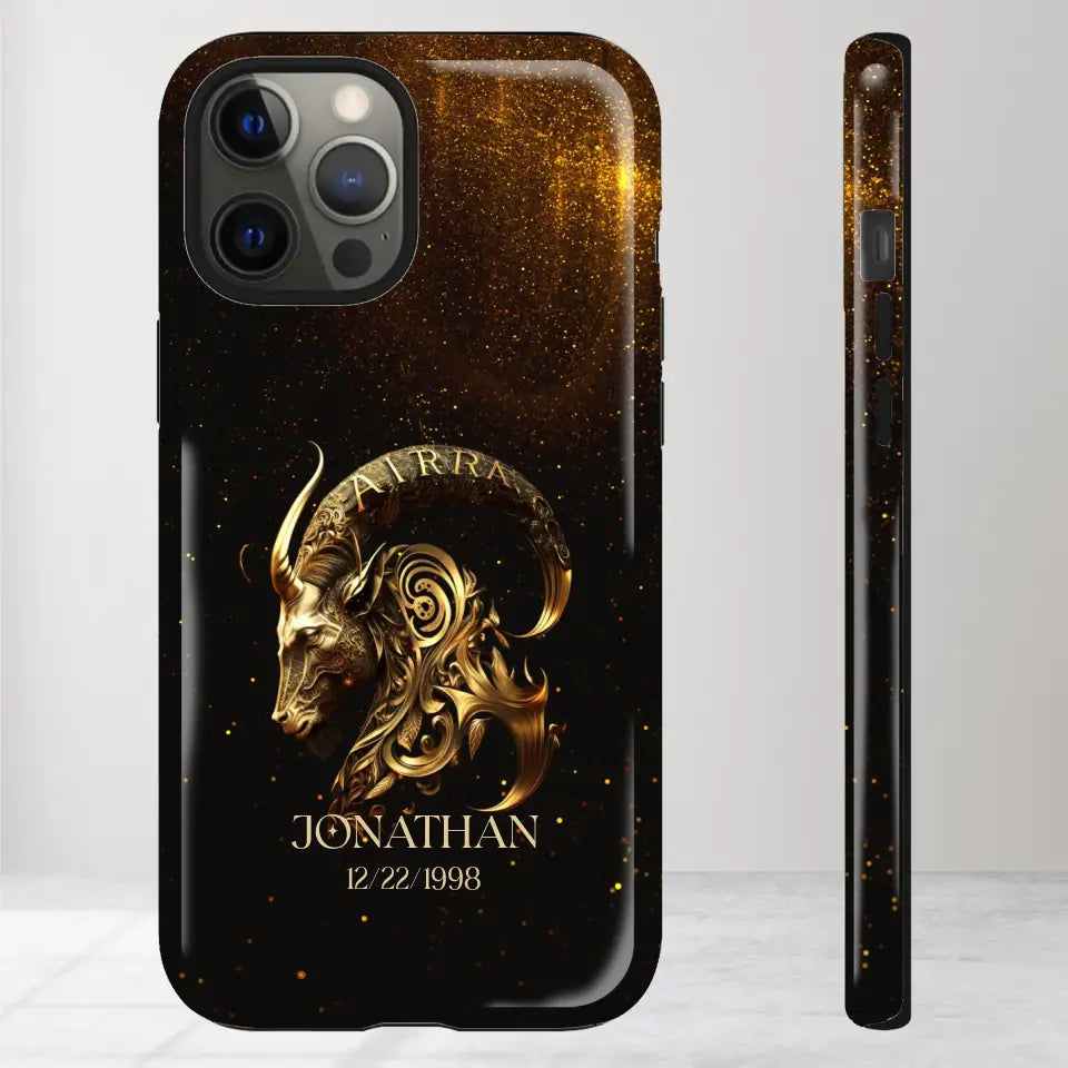 Golden Zodiac - Custom Zodiac - Personalized Gifts For Him - iPhone Tough Phone Case