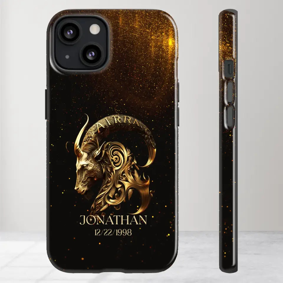 Golden Zodiac - Custom Zodiac - Personalized Gifts For Him - iPhone Tough Phone Case