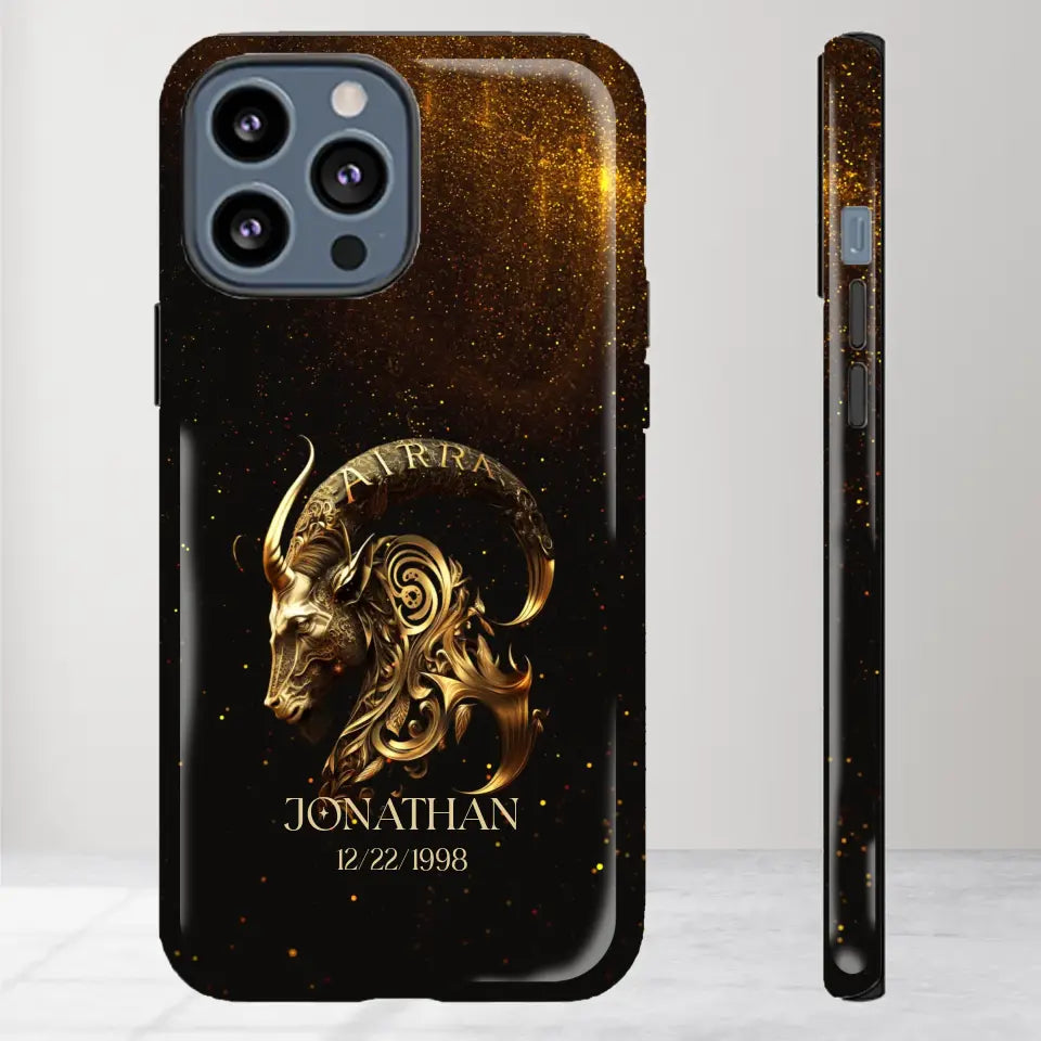 Golden Zodiac - Custom Zodiac - Personalized Gifts For Him - iPhone Tough Phone Case