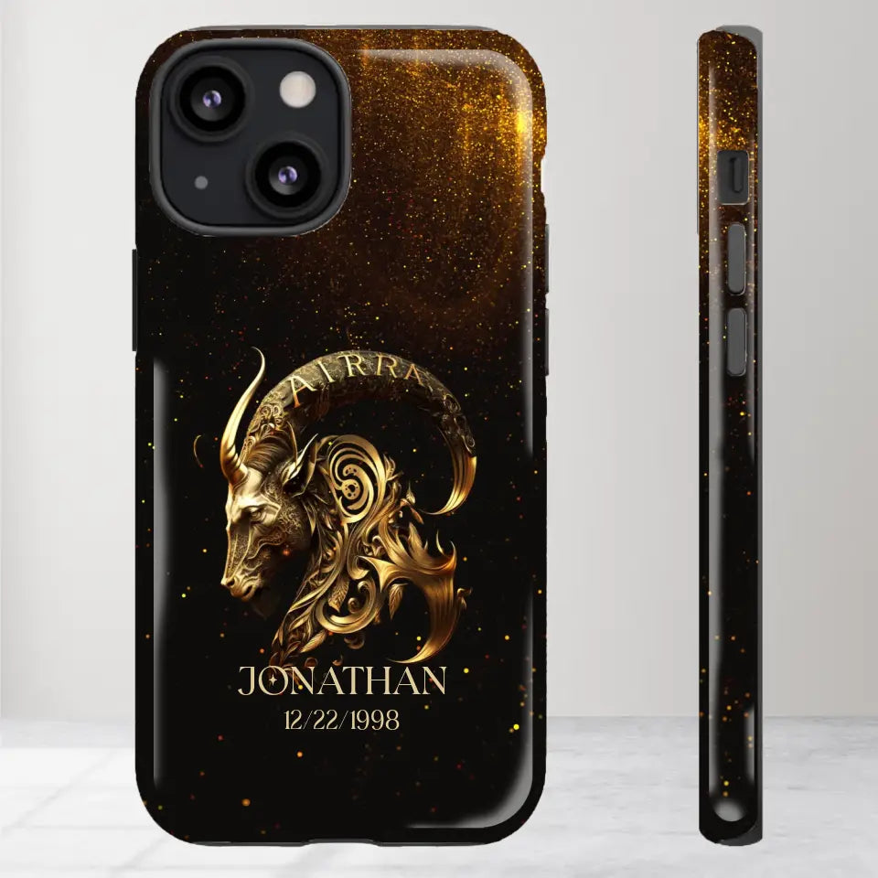 Golden Zodiac - Custom Zodiac - Personalized Gifts For Him - iPhone Tough Phone Case