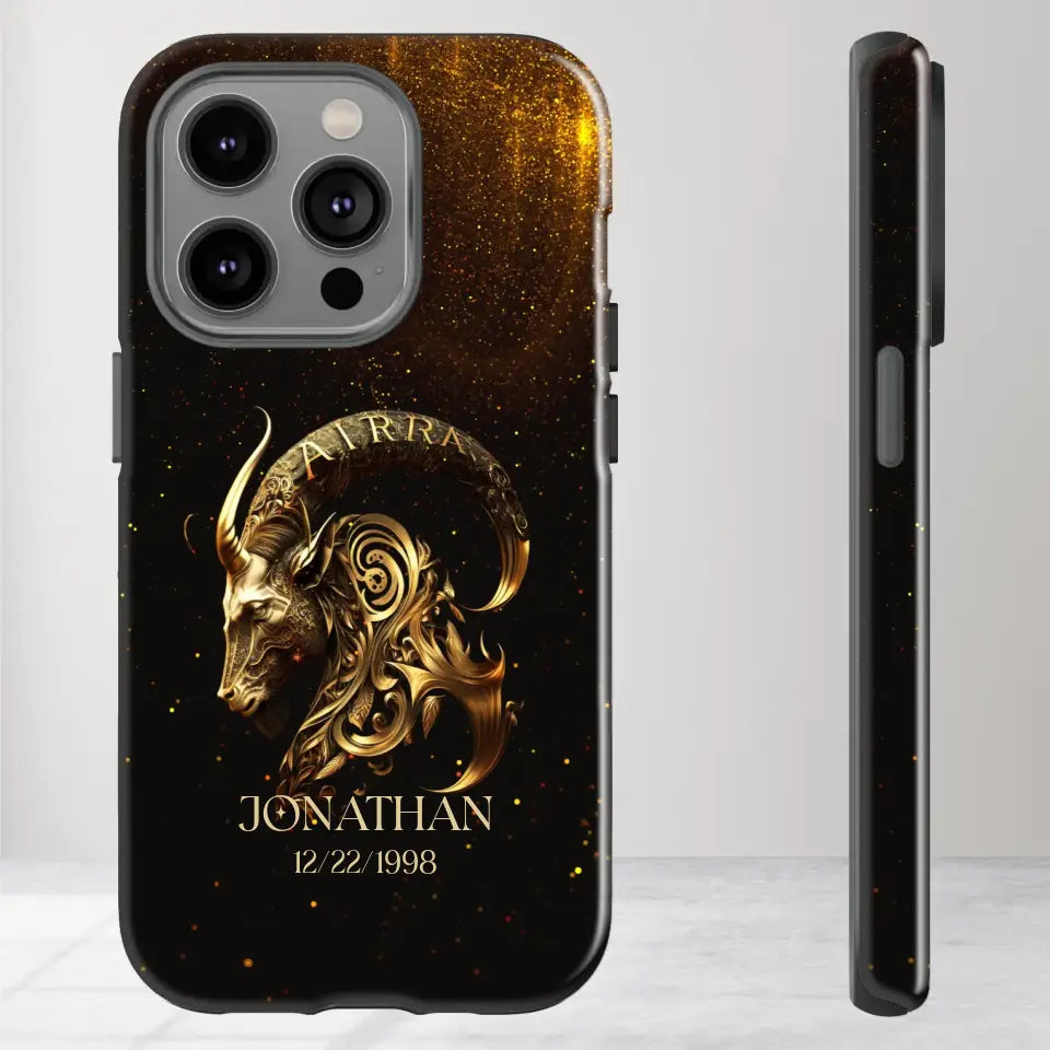 Golden Zodiac - Custom Zodiac - Personalized Gifts For Him - iPhone Tough Phone Case