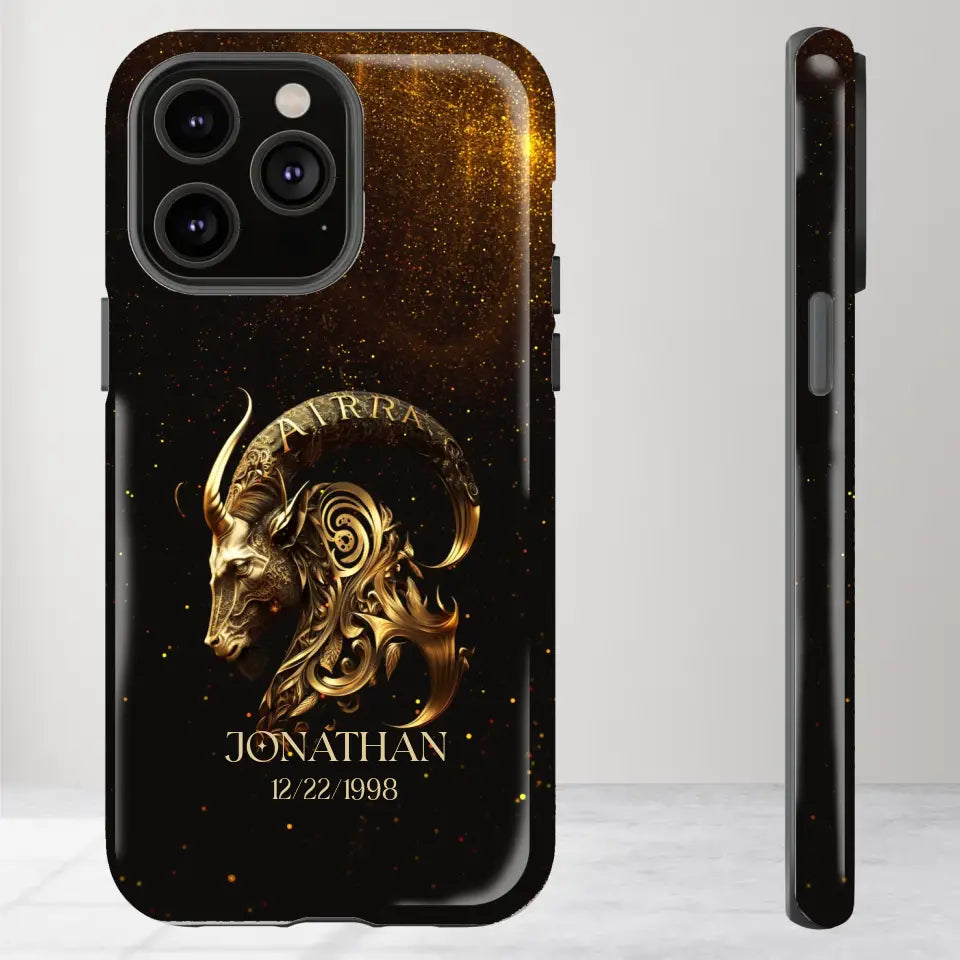 Golden Zodiac - Custom Zodiac - Personalized Gifts For Him - iPhone Tough Phone Case