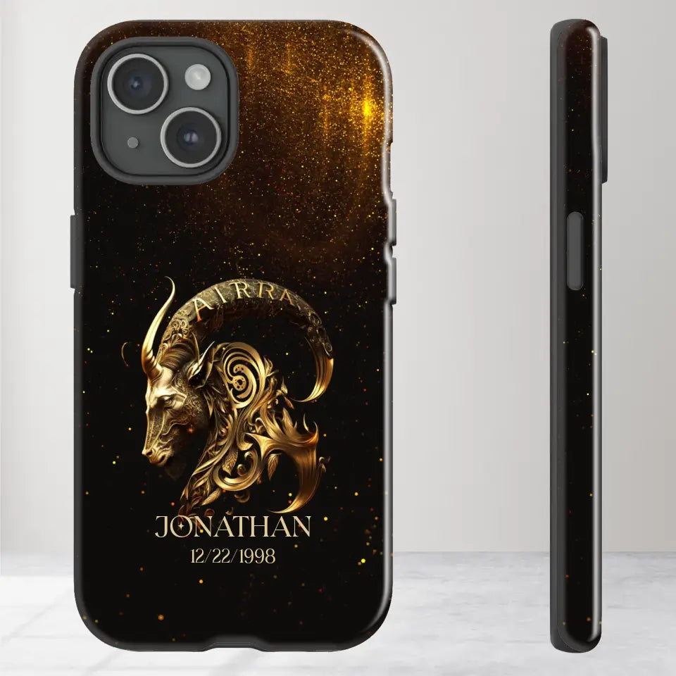 Golden Zodiac - Custom Zodiac - Personalized Gifts For Him - iPhone Tough Phone Case