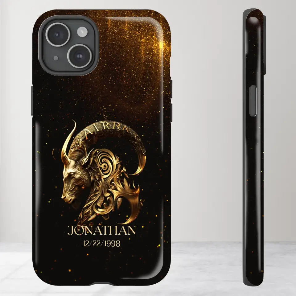 Golden Zodiac - Custom Zodiac - Personalized Gifts For Him - iPhone Tough Phone Case