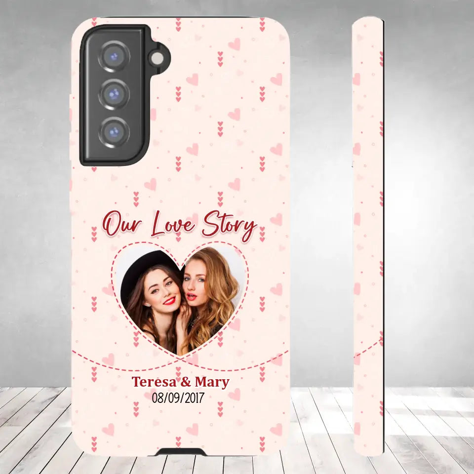 Our Love Story With Girly Vibe - Personalized Gifts For Couples - Samsung Tough Phone Case