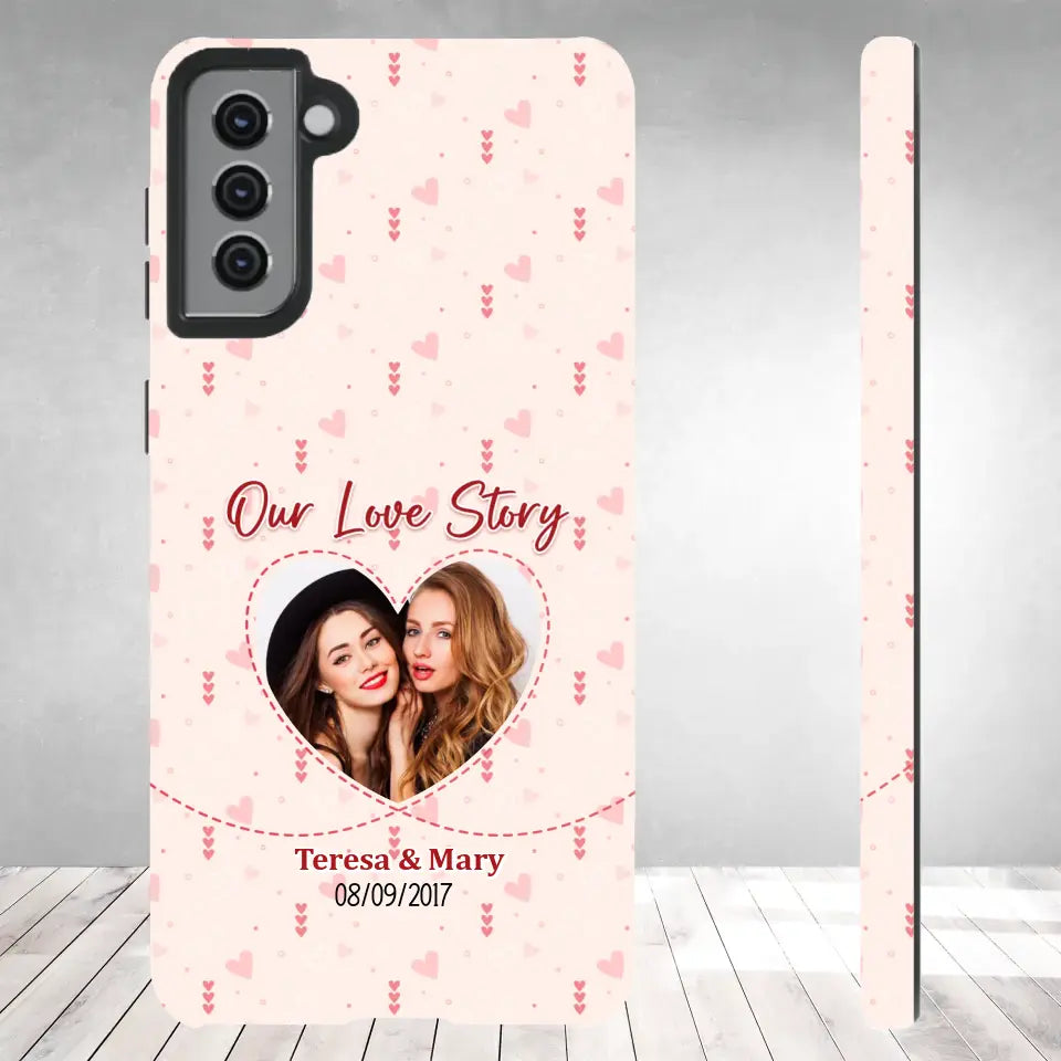 Our Love Story With Girly Vibe - Personalized Gifts For Couples - Samsung Tough Phone Case