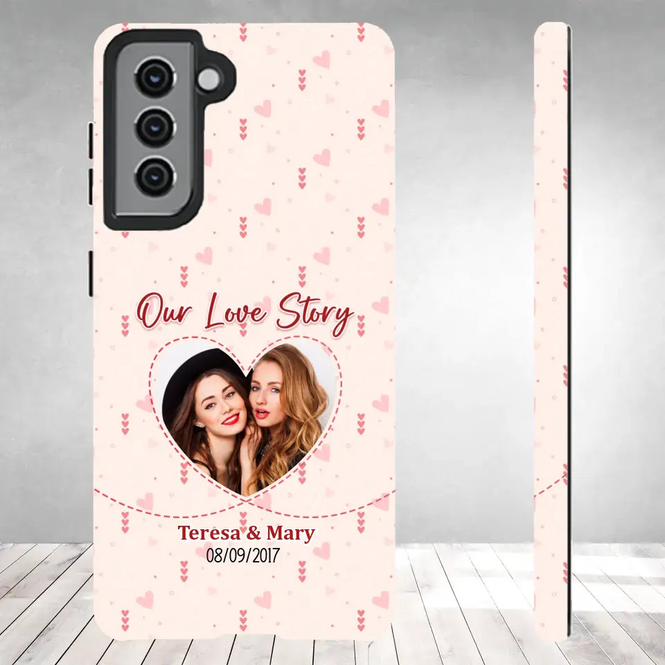 Our Love Story With Girly Vibe - Personalized Gifts For Couples - Samsung Tough Phone Case