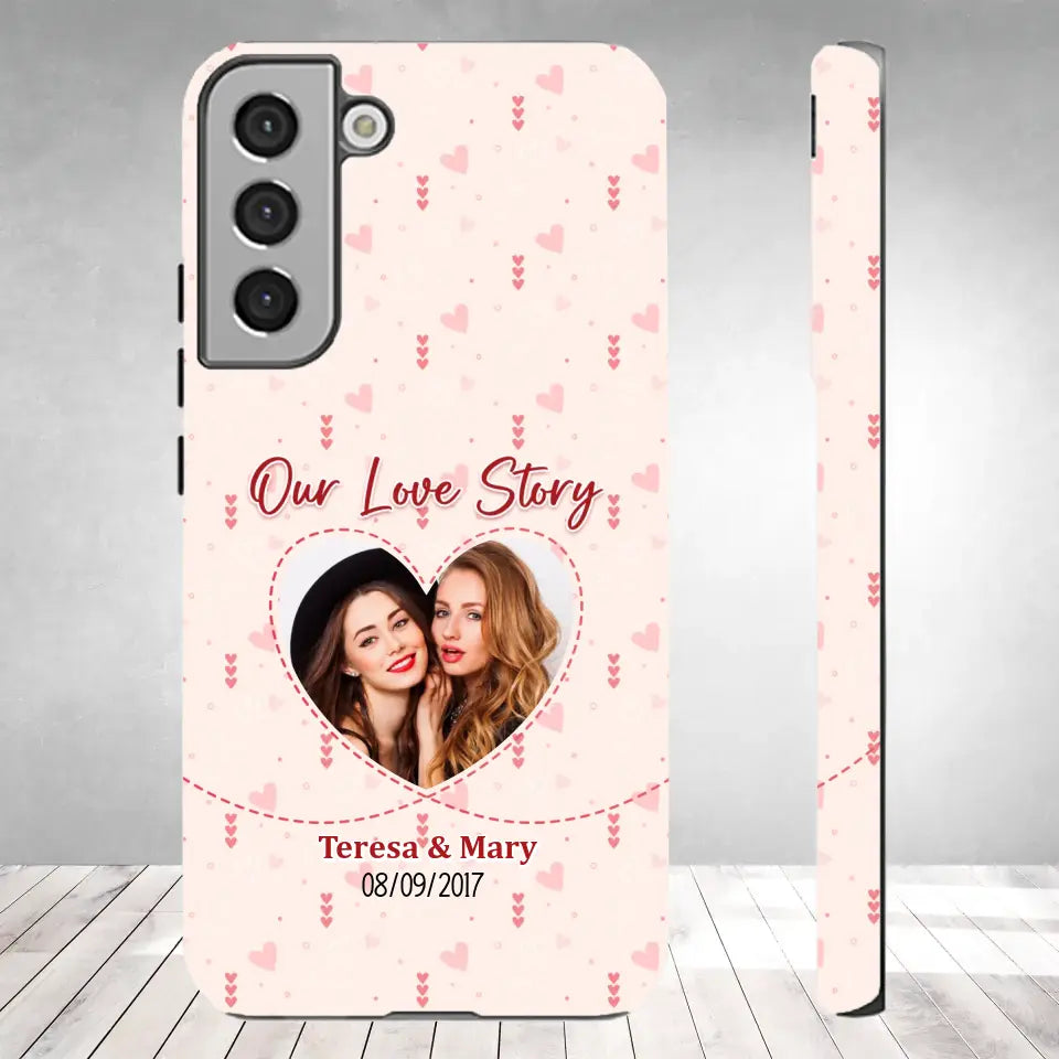 Our Love Story With Girly Vibe - Personalized Gifts For Couples - Samsung Tough Phone Case