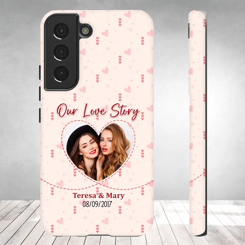 Our Love Story With Girly Vibe - Personalized Gifts For Couples - Samsung Tough Phone Case