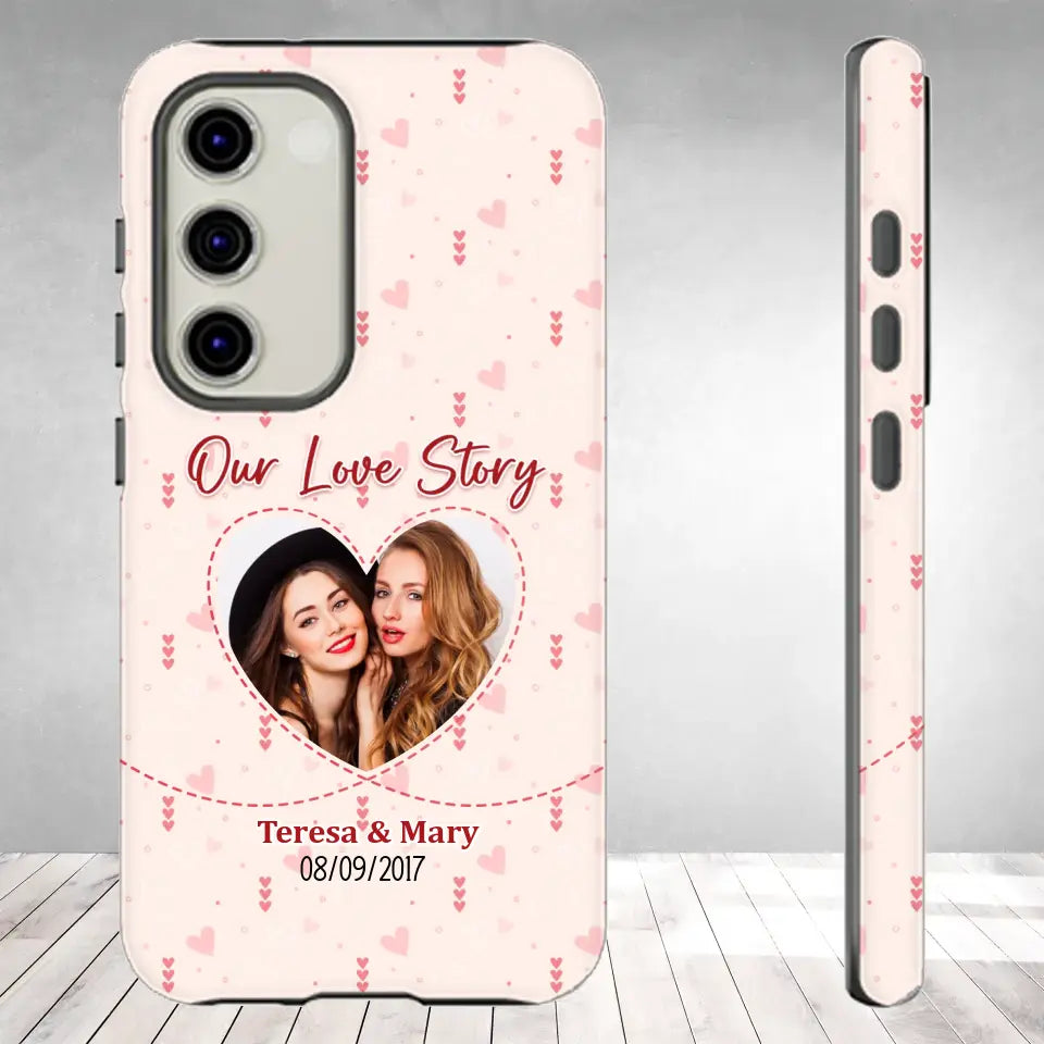 Our Love Story With Girly Vibe - Personalized Gifts For Couples - Samsung Tough Phone Case