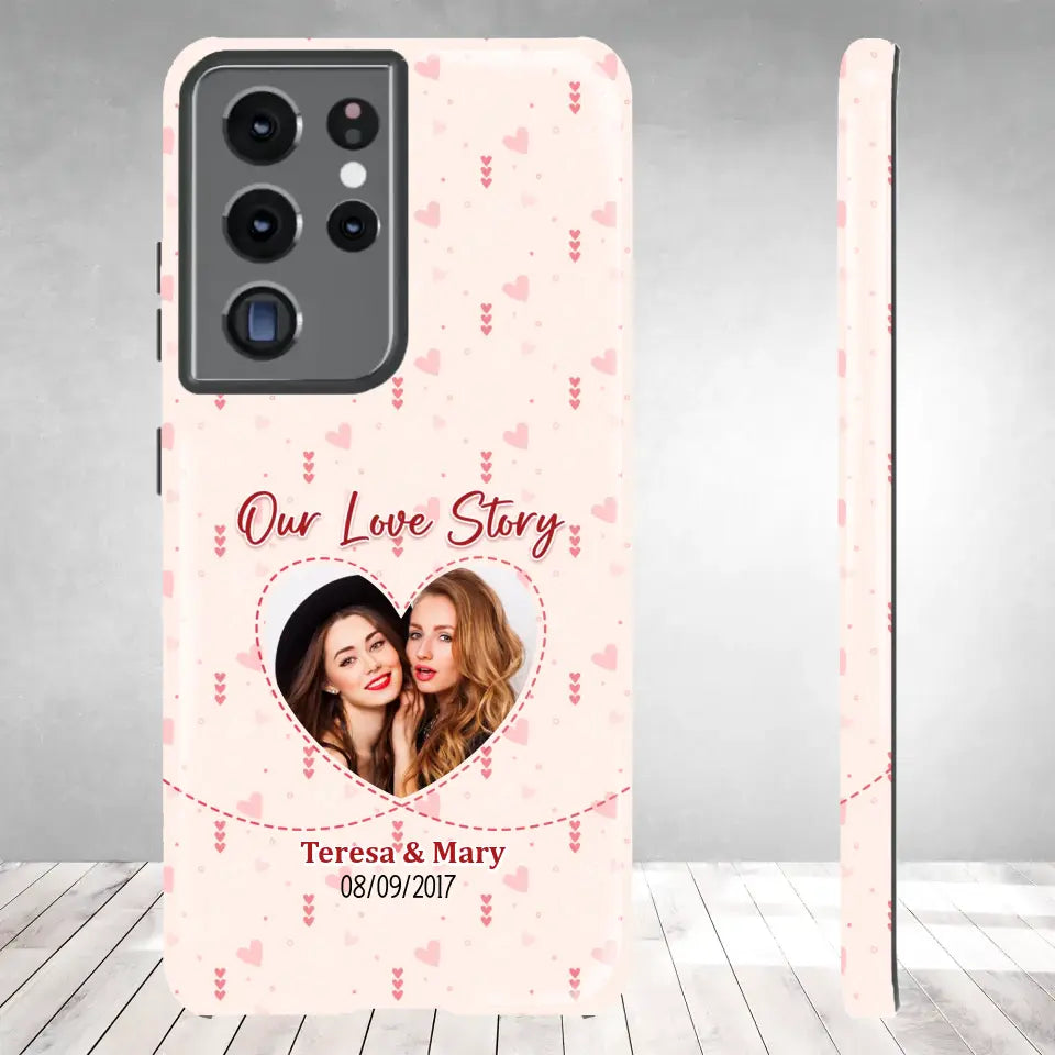 Our Love Story With Girly Vibe - Personalized Gifts For Couples - Samsung Tough Phone Case