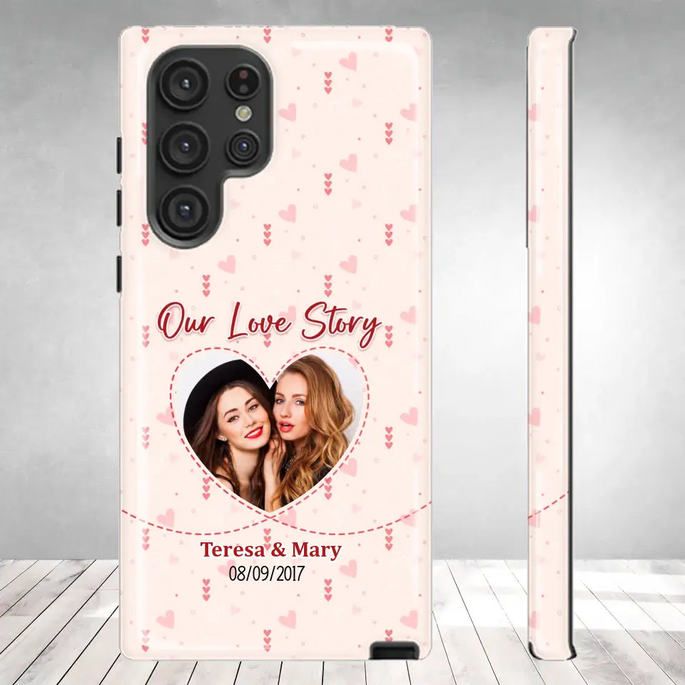 Our Love Story With Girly Vibe - Personalized Gifts For Couples - Samsung Tough Phone Case