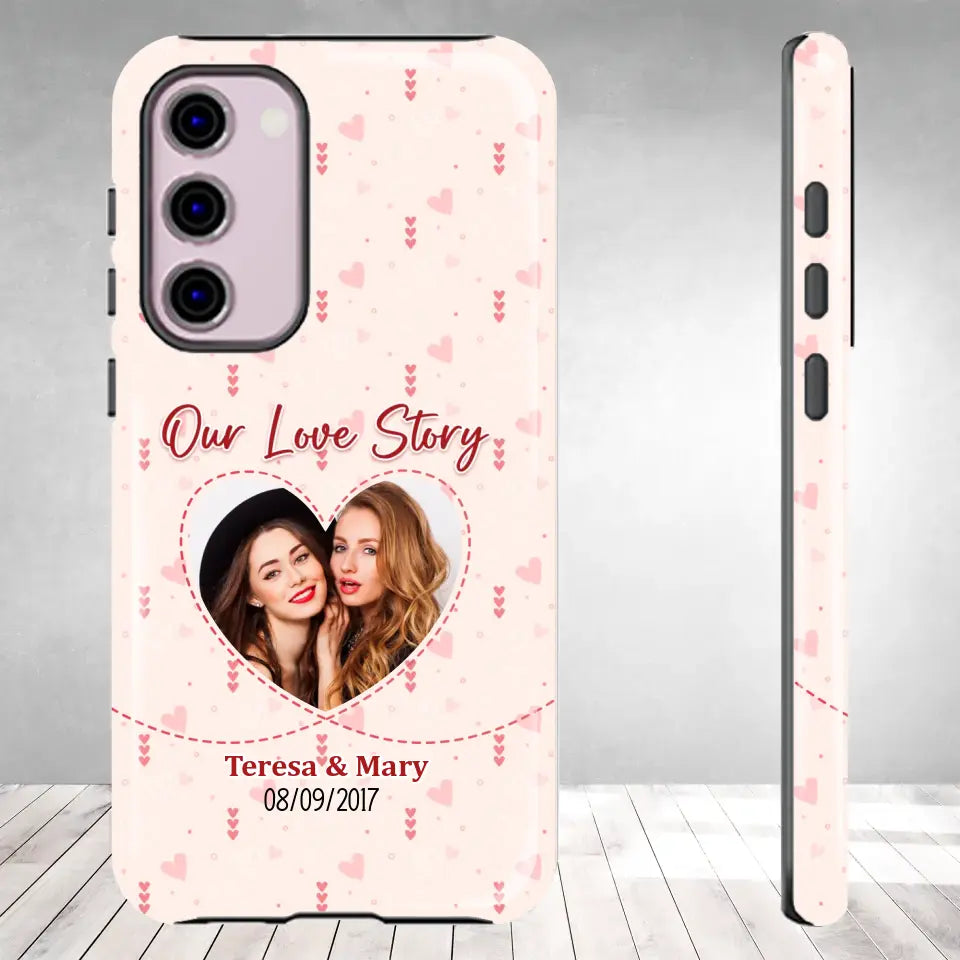 Our Love Story With Girly Vibe - Personalized Gifts For Couples - Samsung Tough Phone Case