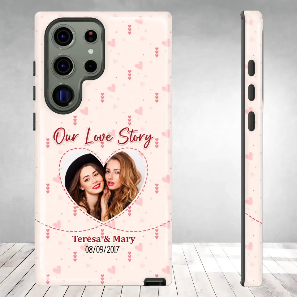 Our Love Story With Girly Vibe - Personalized Gifts For Couples - Samsung Tough Phone Case