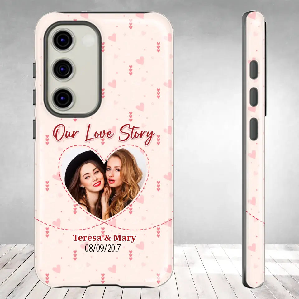 Our Love Story With Girly Vibe - Personalized Gifts For Couples - Samsung Tough Phone Case