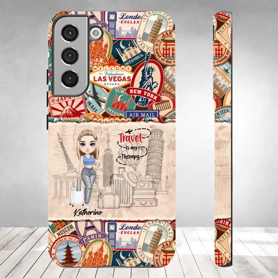 Travel Is My Therapy - Personalized Samsung Tough Phone Case