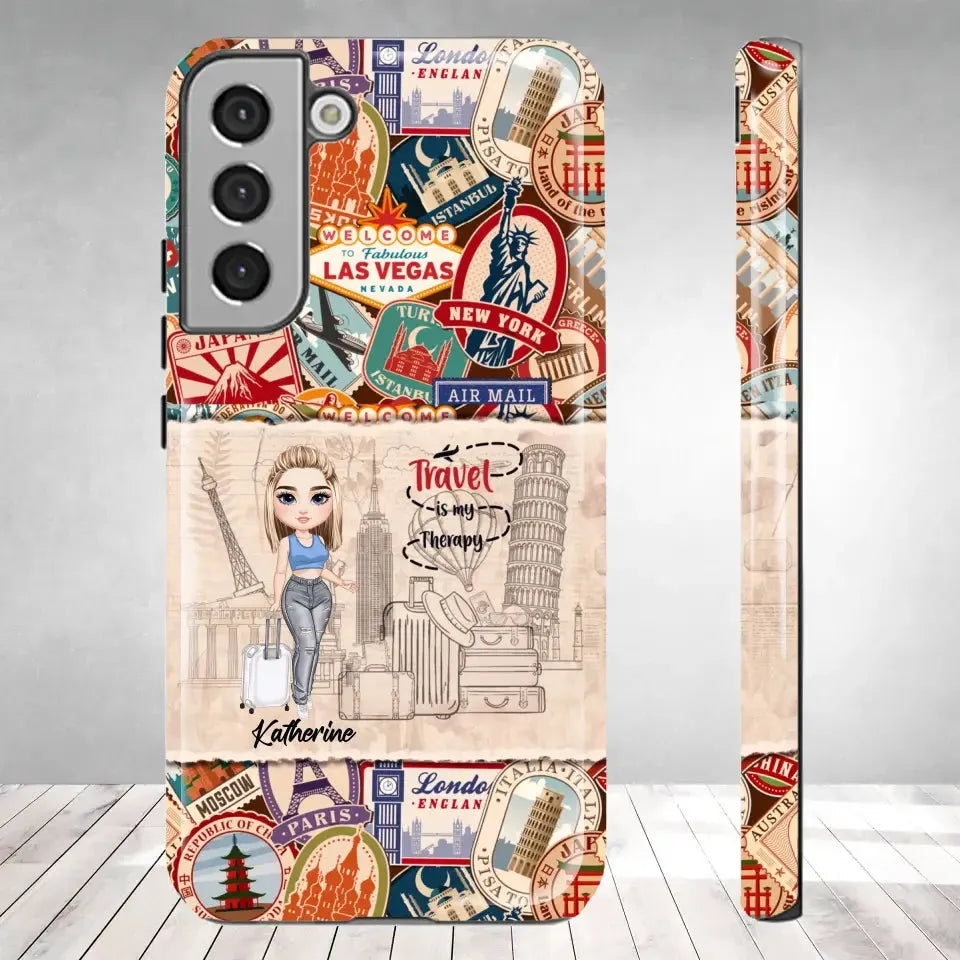 Travel Is My Therapy - Personalized Samsung Tough Phone Case