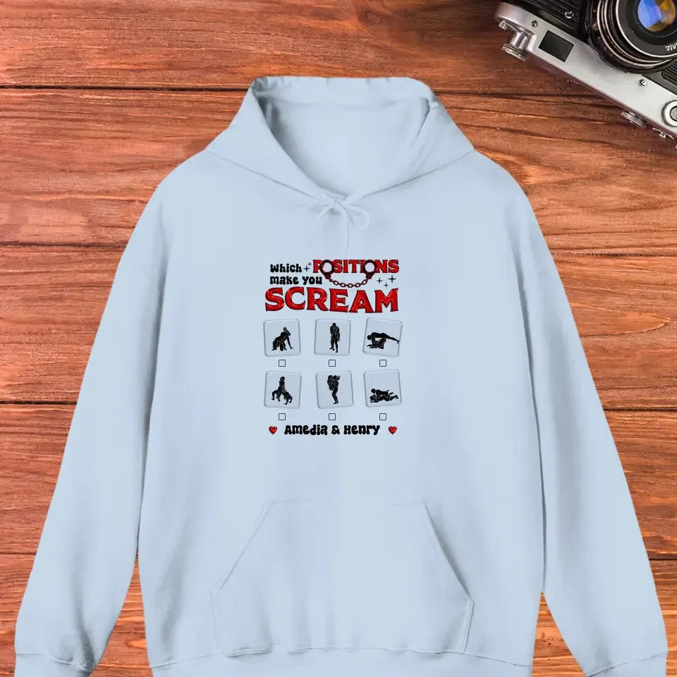 Which Position Makes You Scream  - Personalized Gifts For Couple - Unisex Hoodie