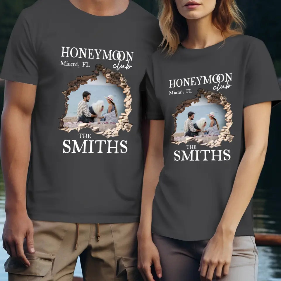 Honeymoon Honeymoon - Custom Photo - Personalized Gifts for Couples - Unisex T-Shirt