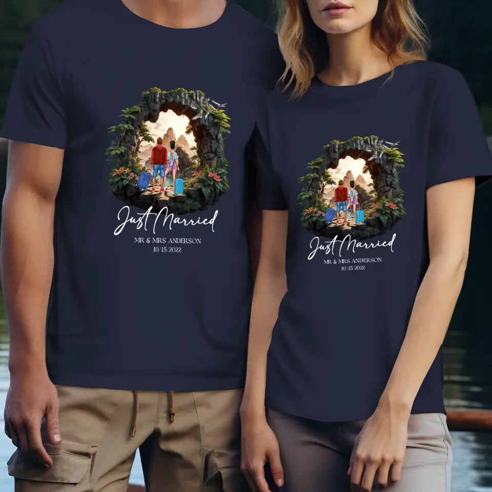 Just Married - Custom Name - Personalized Gifts For Couple - T-Shirt