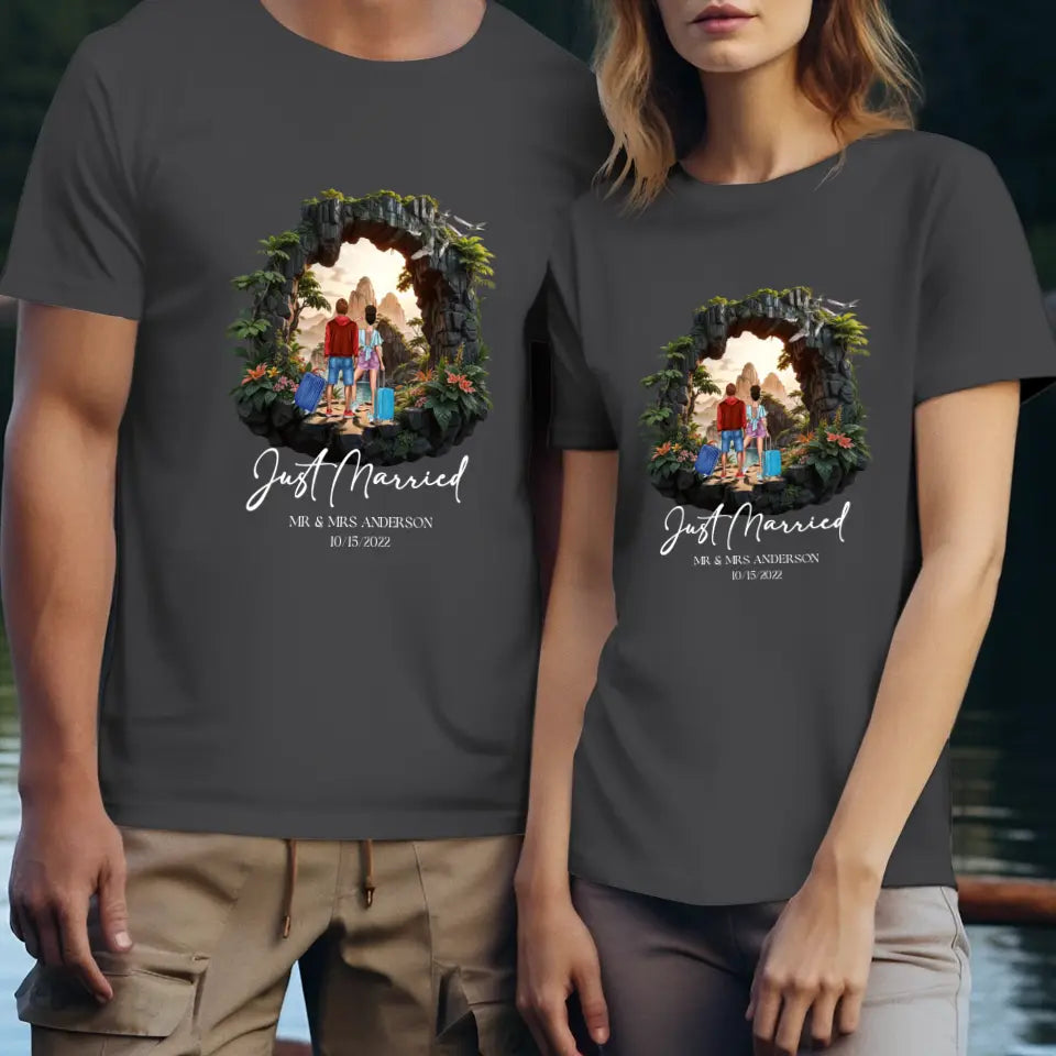 Just Married - Custom Name - Personalized Gifts For Couple - T-Shirt