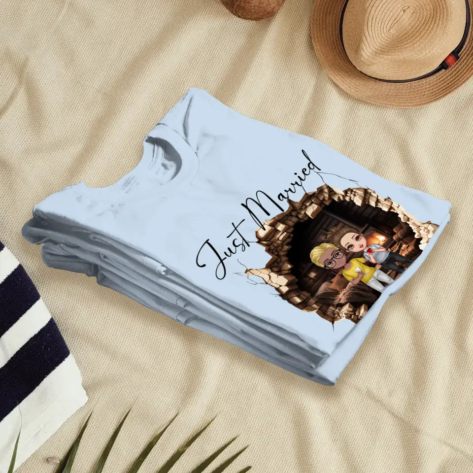 Just Married - Custom Name - Personalized Gifts for Couples - Unisex T-Shirt