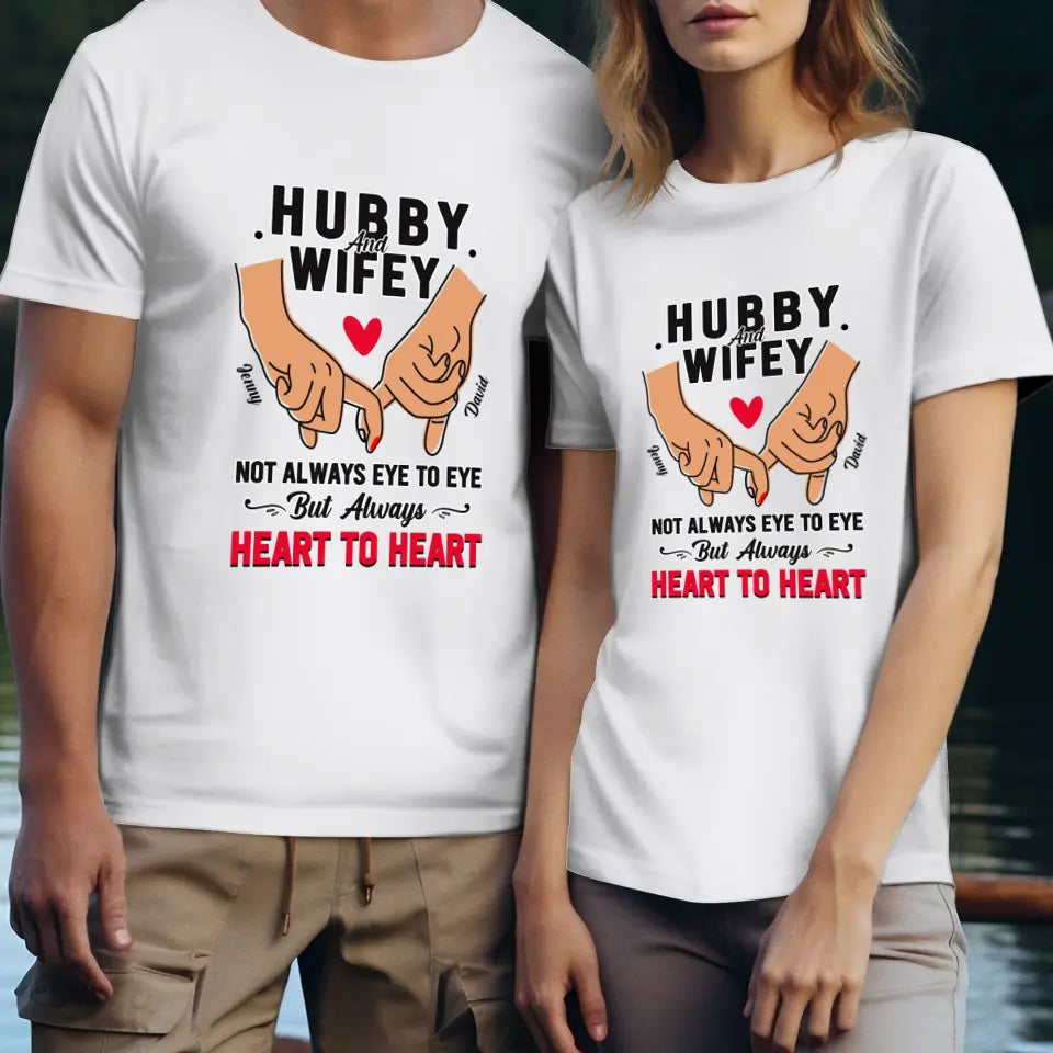 Husband & Wife Always Heart To Heart - Personalized Gifts for Couples - Unisex T-Shirt