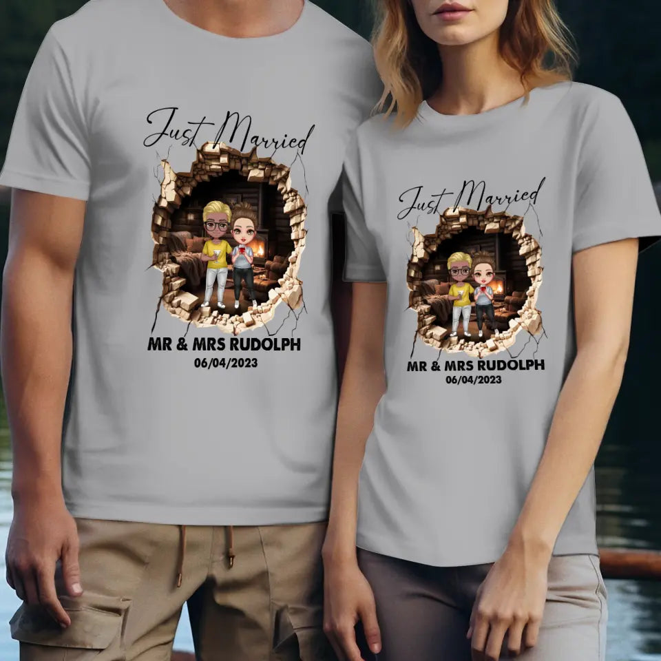 Just Married - Custom Name - Personalized Gifts for Couples - Unisex T-Shirt